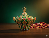 شکلات خوری بلور نقاشی دست ، درب دار سبز زمردی کار دست