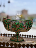 کشکول بلور با نقاشی طرح خورشیدی کاردست، رنگ سبز درخشان، سبک سنتی، مناسب دیزاین کلاسیک و مدرن