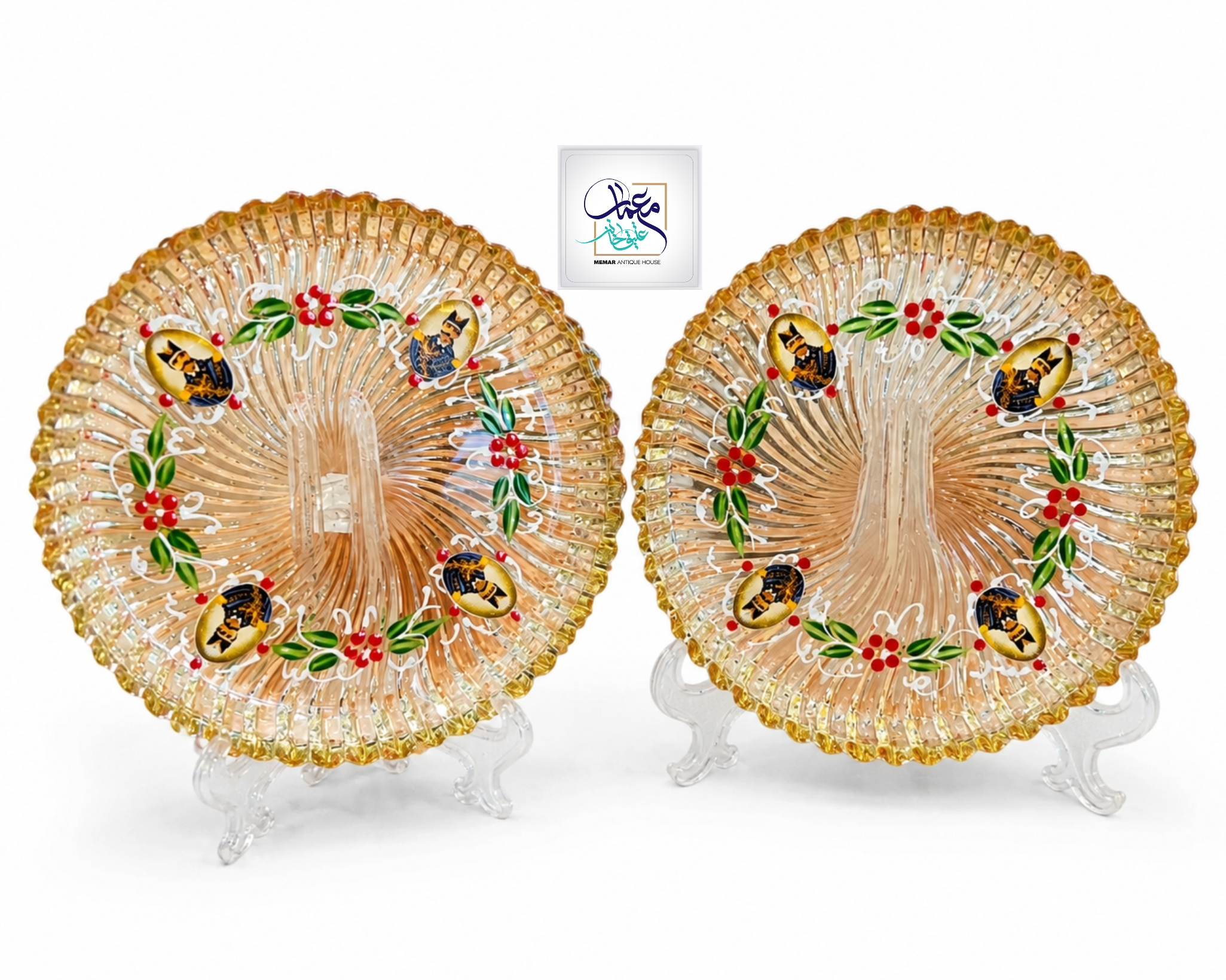 خرید بشقاب بلور دایره ای شاه عباسی | نقاشی کار دست ۱۴۰۵ | معمار عتیق