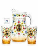 پارچ و لیوان هنری با نقاشی گل و مرغ و طرح شاه عباسی