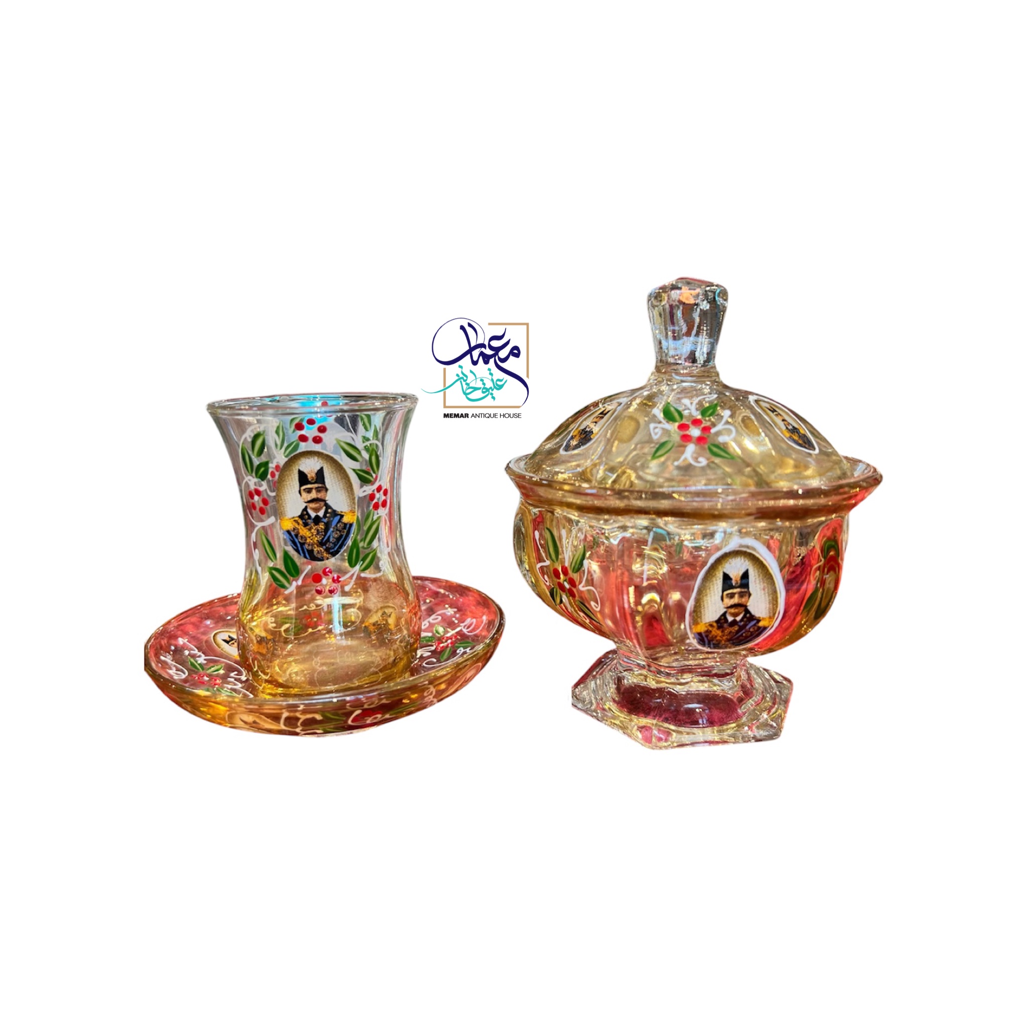 خرید قندان بلور درب دار طرح شاه عباسی | نقاشی کار دست ۱۴۰۵ | معمار عتیق