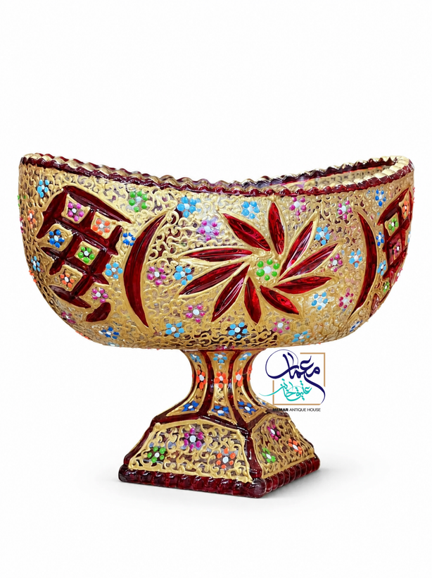 کشکول پایه دار بلور نقاشی شده