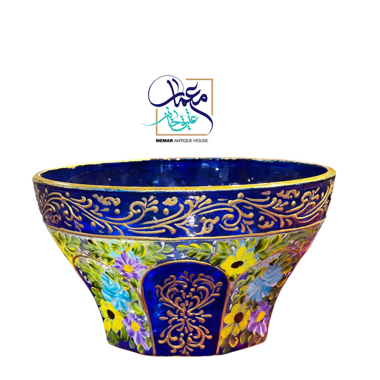 کاسه بلور نقاشی شده آبی