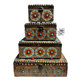 ست جعبه جواهر دستساز چوبی طرح گل معمار عتیق