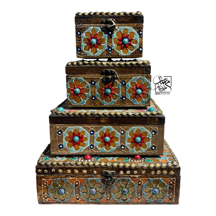 ست جعبه جواهر دستساز چوبی طرح گل معمار عتیق