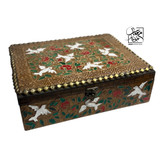 جعبه جواهرات چوبی حاشیه برنجی با نقاشی گل و پرستو